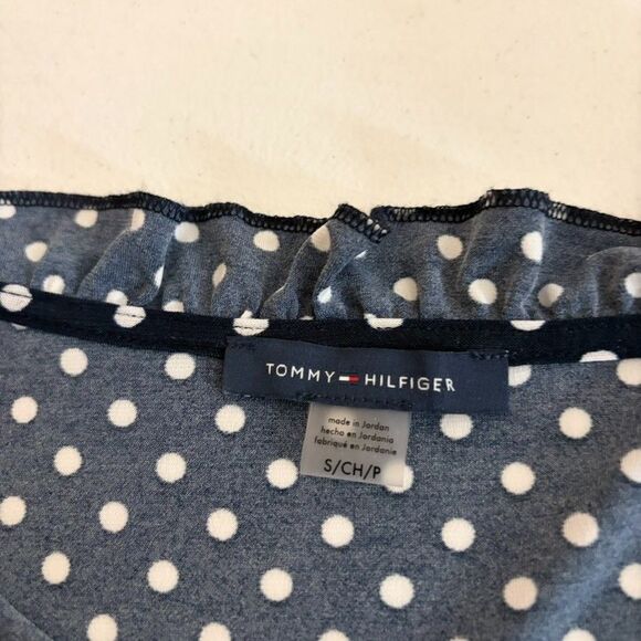 Tommy Hilfiger Blouse Women's Small Polka Dot V-Neck Ruffle Cap Sleeve Creer - Picture 6 of 8